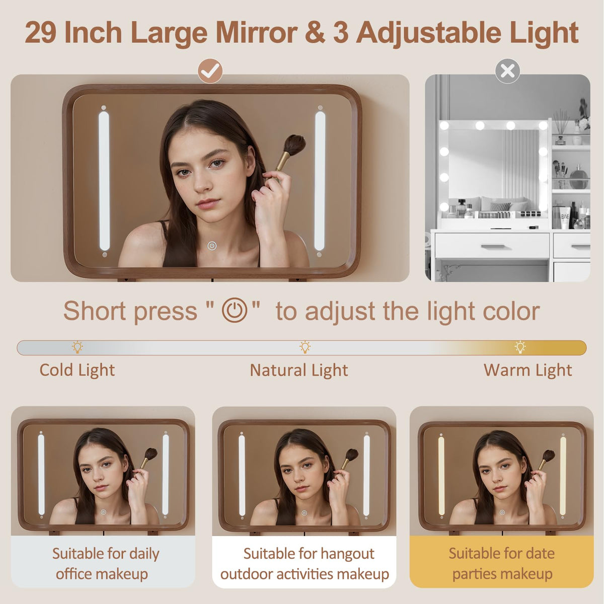 Solid Wood Lighted Makeup Vanity