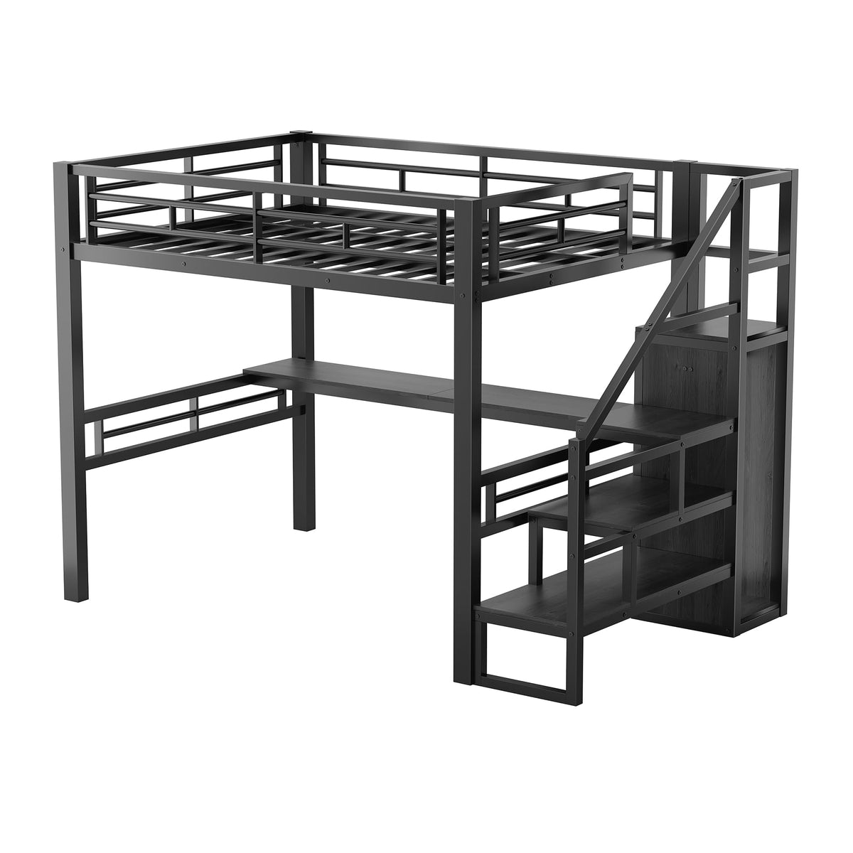 Queen Loft Bed with Desk and Storage