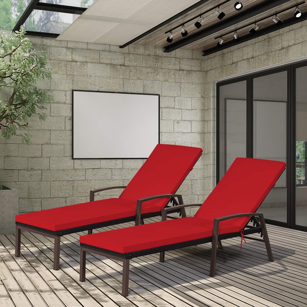 Outdoor Rattan Chaise Lounge Chair Set of 2