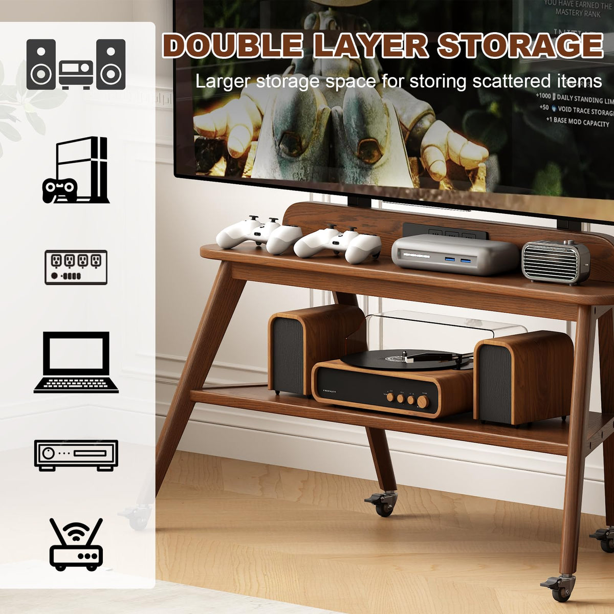 Solid Wood Rolling TV Stand