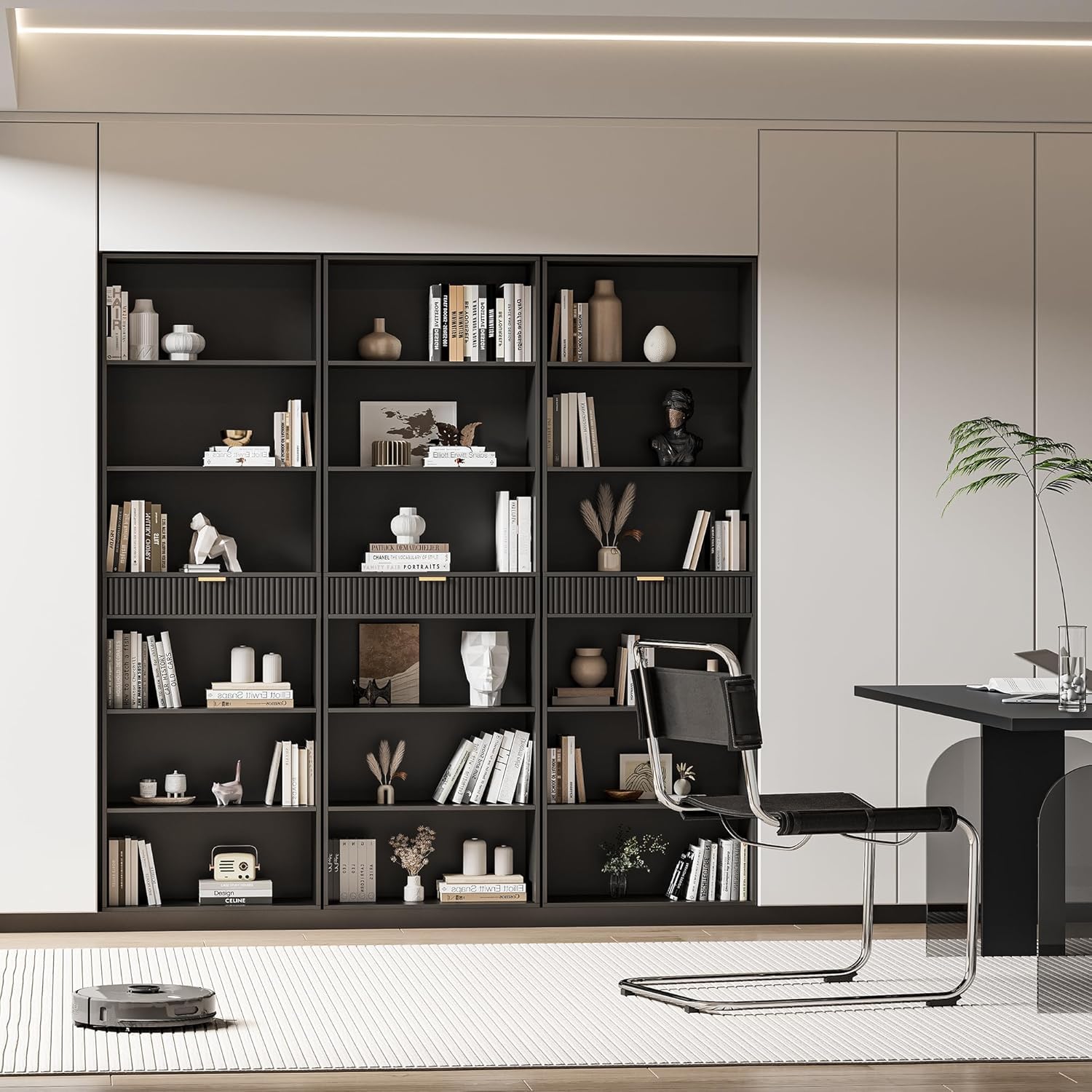 INNOD 7-Tier Bookshelf with Storage, 72" Tall Bookcase with Drawer, Display Book Shelf Book Organizer with Anti-tip Device, Home Decor Wood Furniture for Office, Bedroom, Living Room, Black