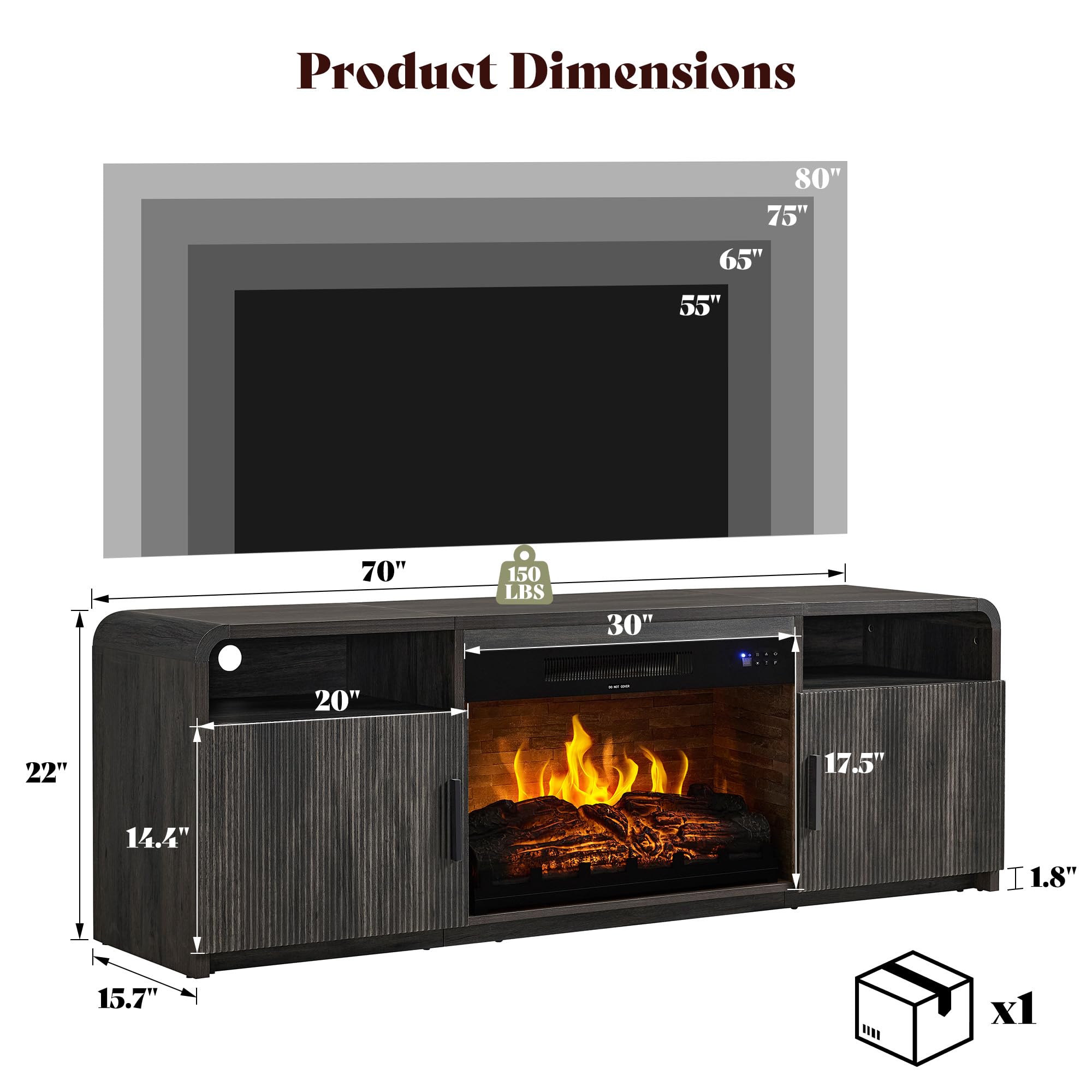 70" Fluted Fireplace TV Stand with Electric Fireplace