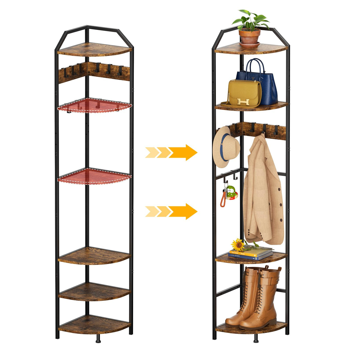 Corner Coat Rack with Adjustable Shelves