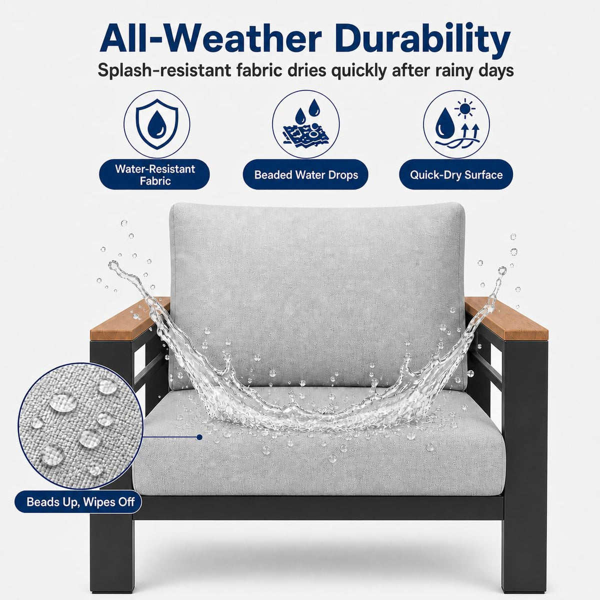 Relax Tree Aluminum Outdoor Patio Furniture, 5 Piece 7-Seat Conversation Set with 2 Chairs, Loveseat, 3-Seat Sofa and Coffee Table, Thick Cushions, Waterproof Covers, Gray