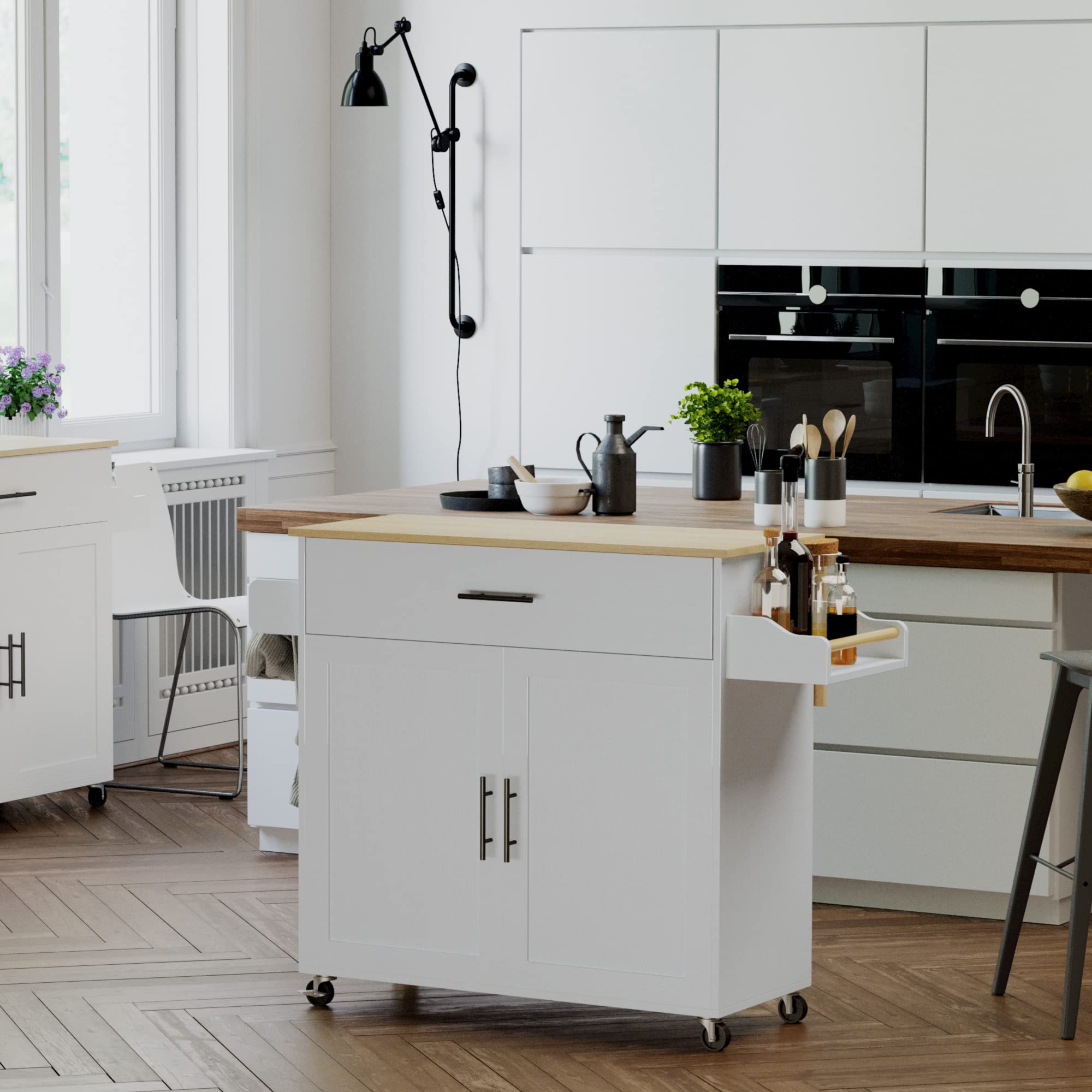 Rolling Kitchen Island with Drop Leaf & Storage