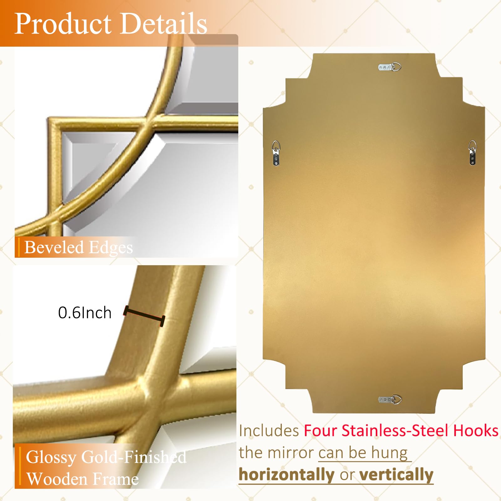Gold Beveled Rectangular Wall Mirror