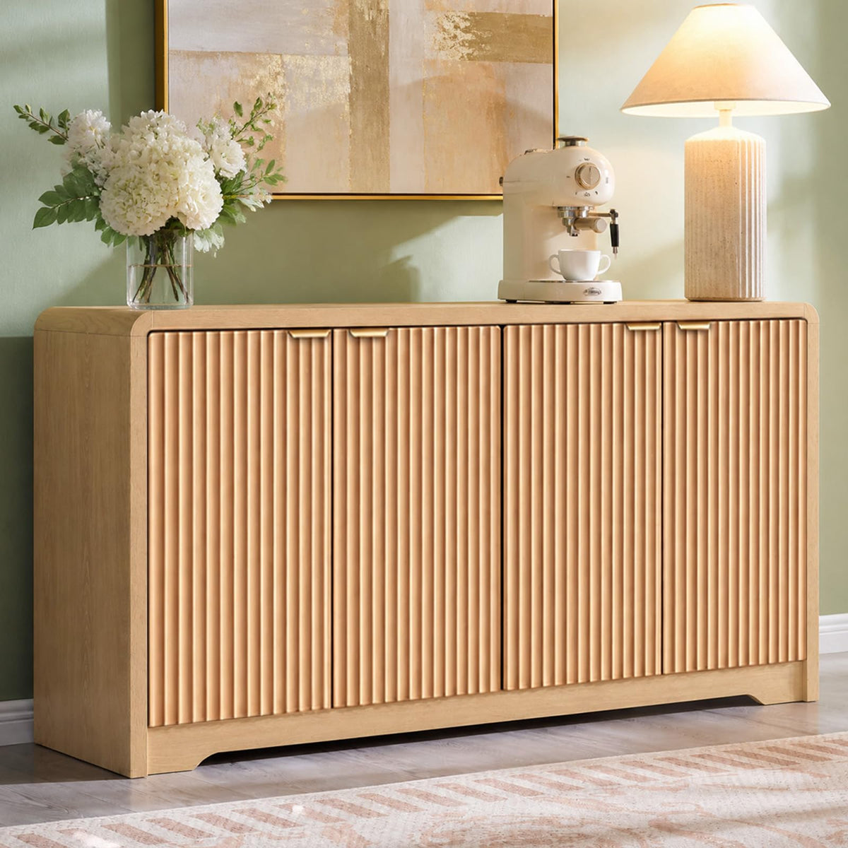 59" Fluted Sideboard Buffet Cabinet with Storage
