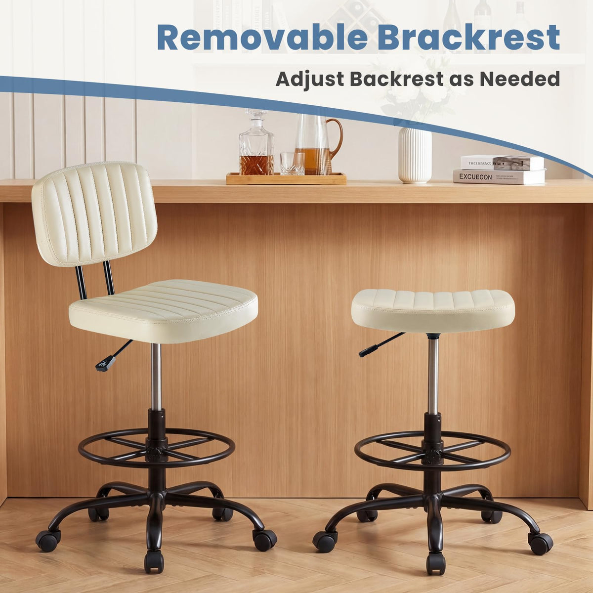 DUMOS Armless Drafting Chair, Standing Desk Chair, Rolling Stool