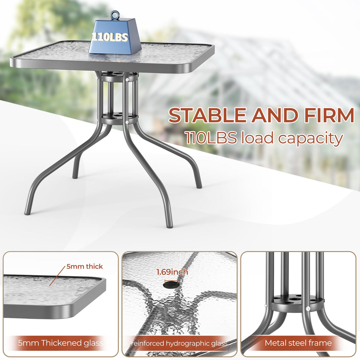 TLSUNNY 5 Pieces Patio Dining Set for 4, Glass Table and Textilene Chair