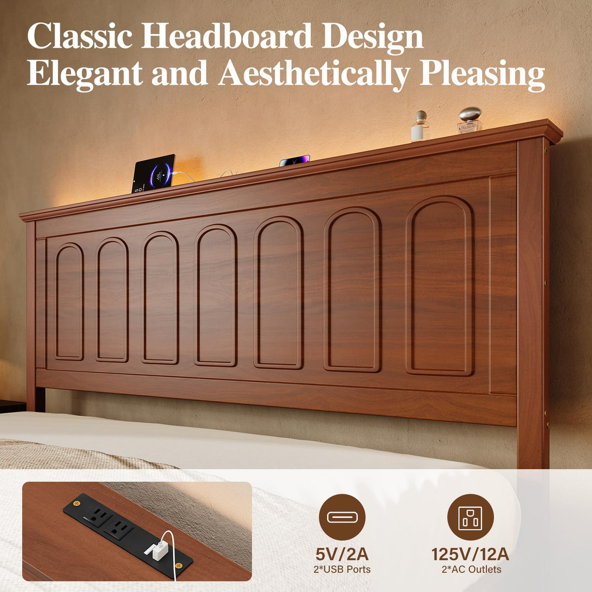 Queen Wood LED Platform Bed