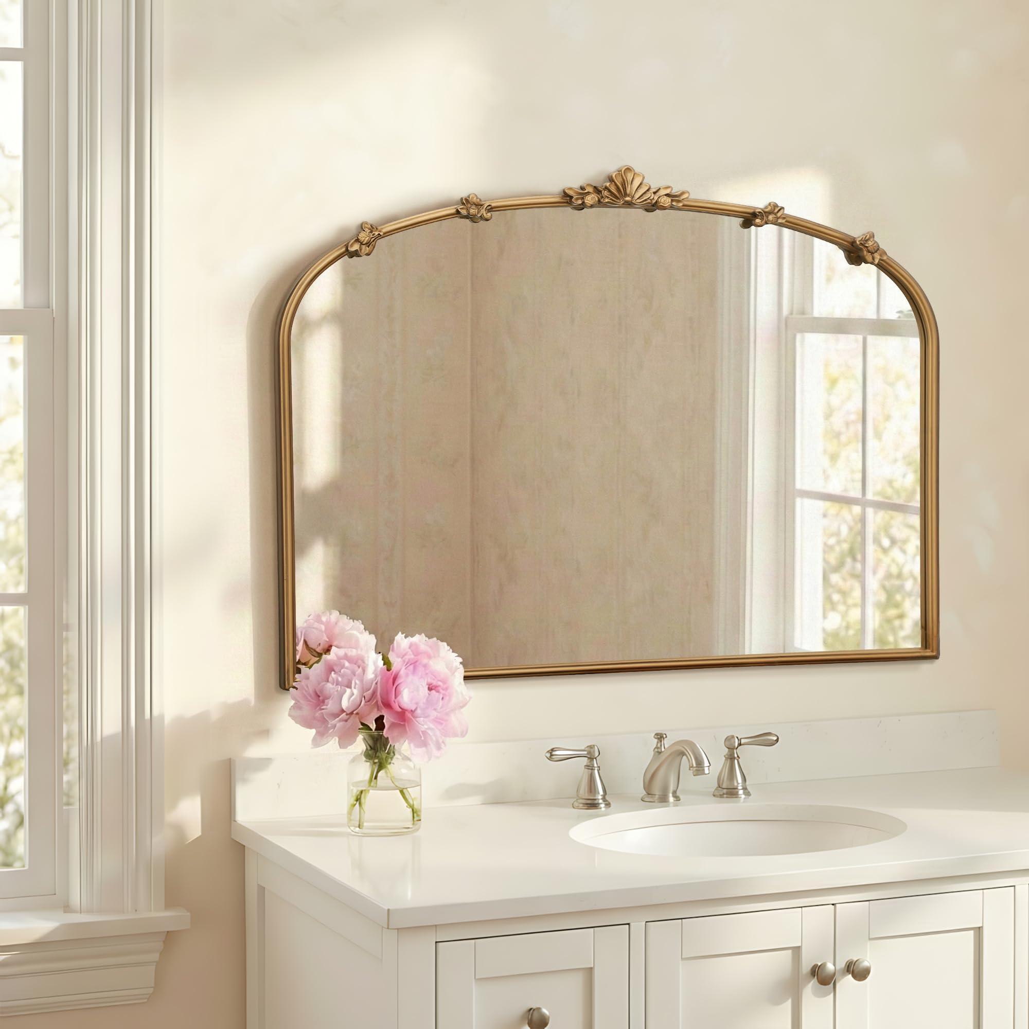 Baroque Arched Wall Mirror – Gold Metal Frame
