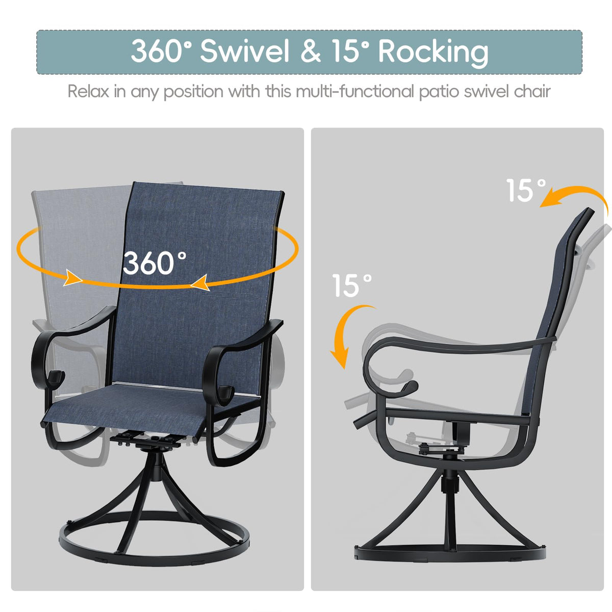 Redpick Patio Swivel Chairs Set of 6, Outdoor Dining Chairs with High Back, All-Weather Swivel Rocker Chair with Sturdy Metal Frame for Outdoor Poolside Lawn Garden, Navy Blue