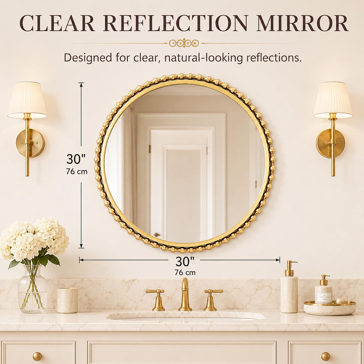Antique Gold Beaded Round Mirror
