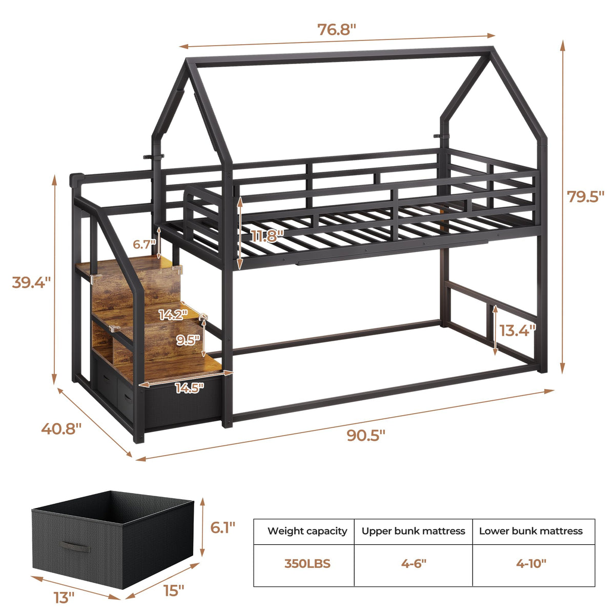 Twin Metal Bunk Bed with Storage