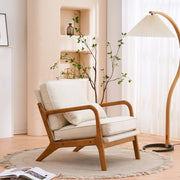 Mid-Century Accent Chair with Pillow, Solid Wood Frame – Beige