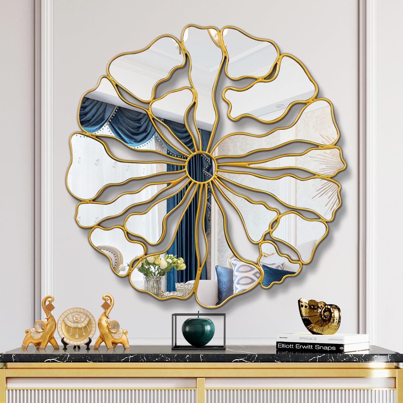 32" Round Floral Gold Wall Mirror
