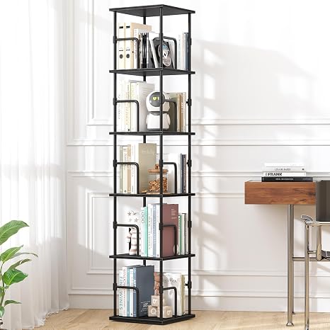 5-Tier 360° Rotating Bookshelf Tower, Floor Standing Swivel Bookcase