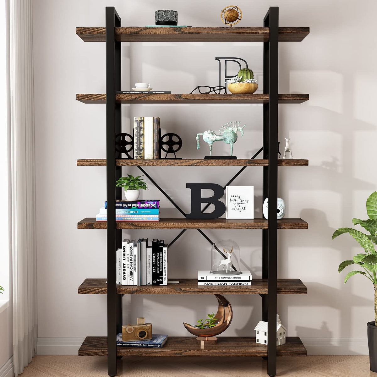 6-Tier Solid Wood Bookcase