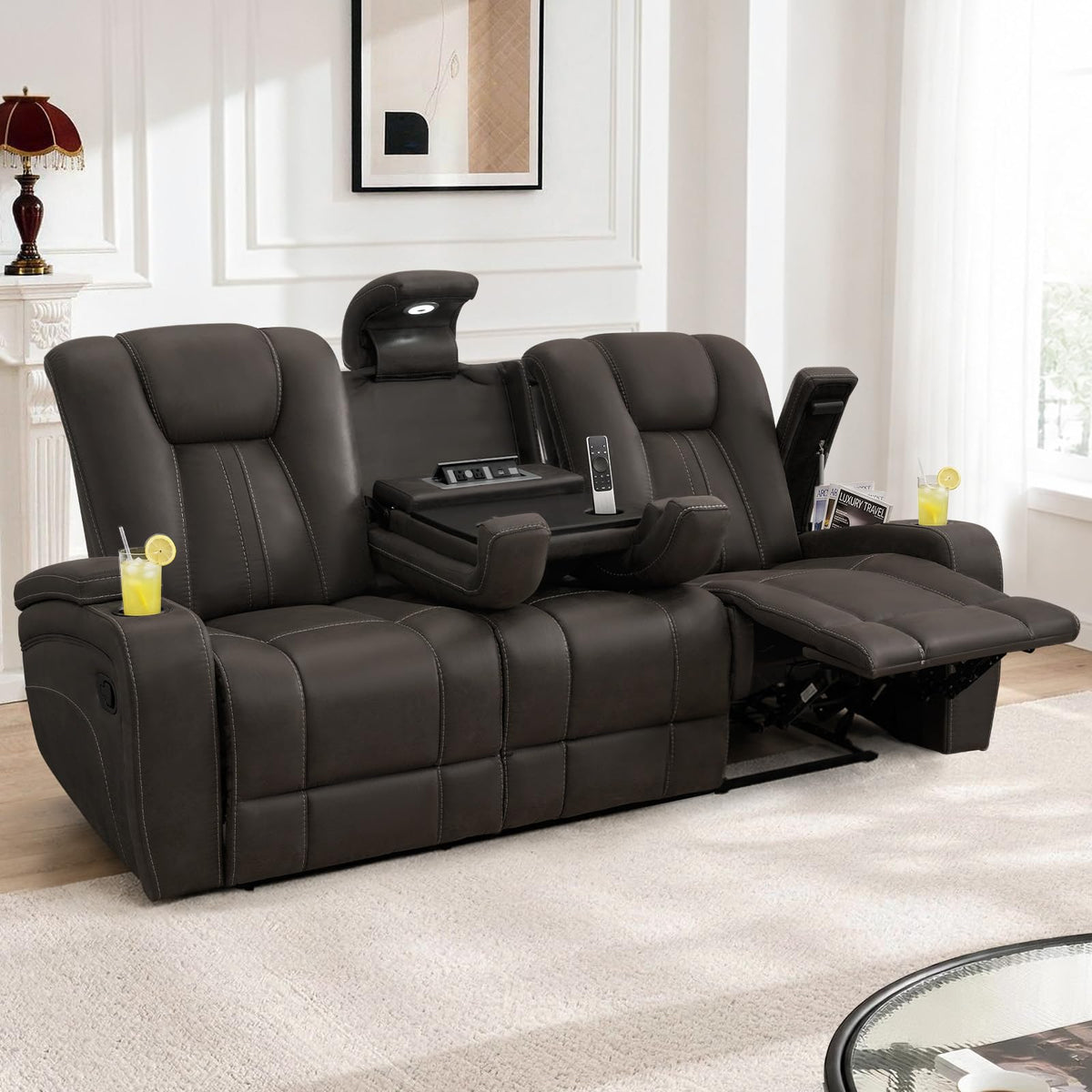 Brown Microfiber Reclining Sofa