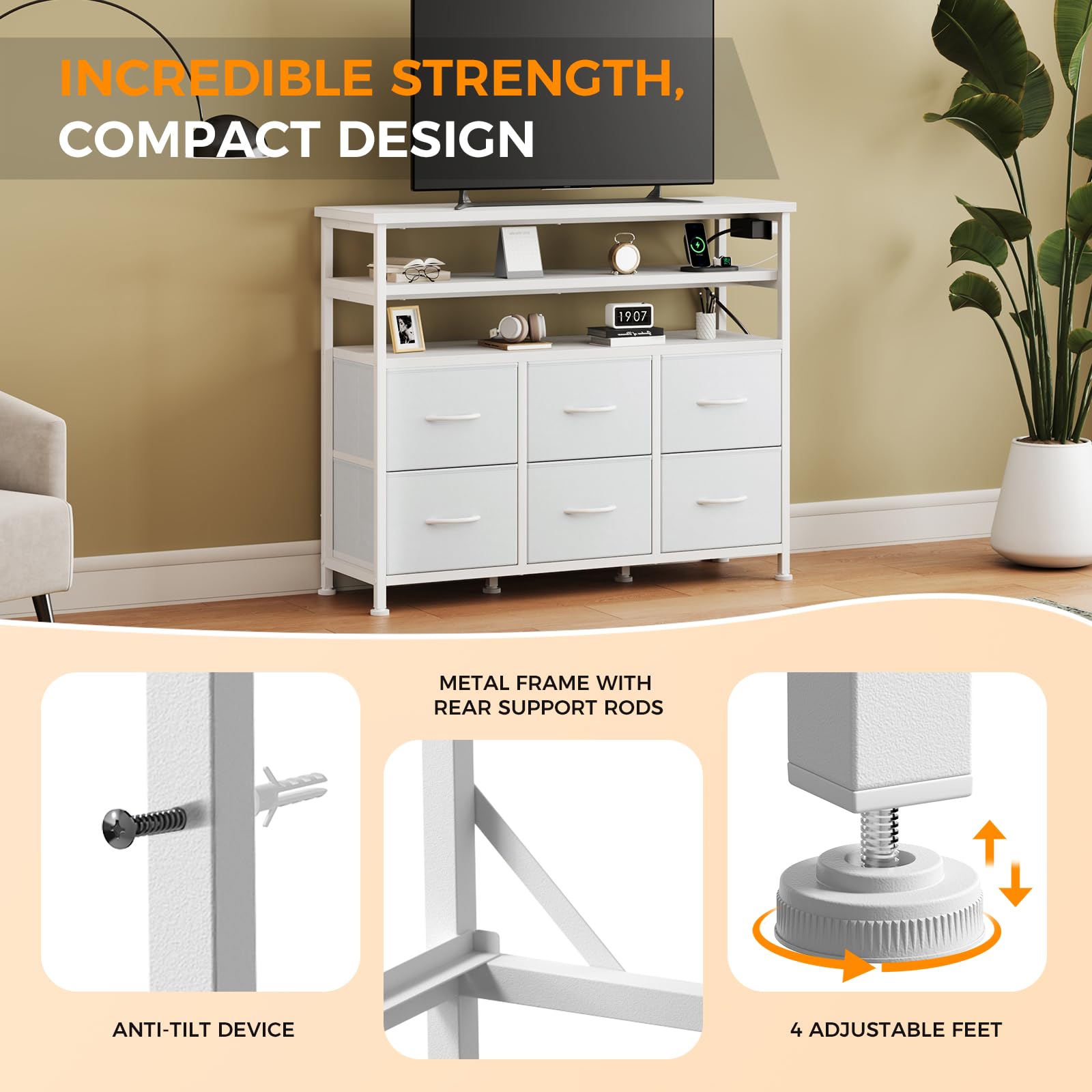 TV Stand with LED Lights & Charging Station