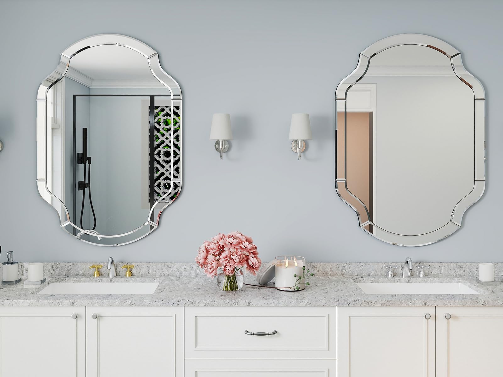 Large Decorative Wall Mirror with Beveled Glass