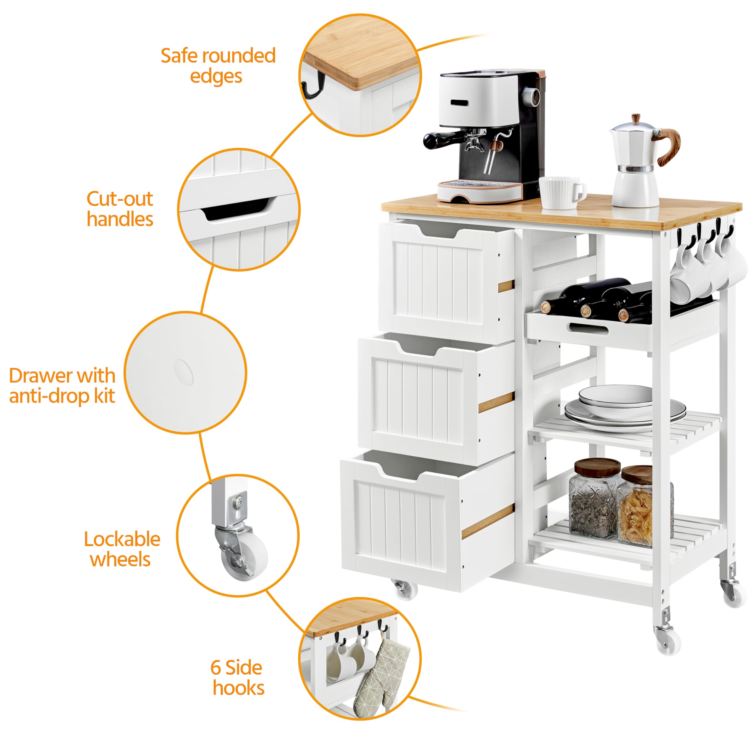 Rolling Kitchen Island Cart with Storage