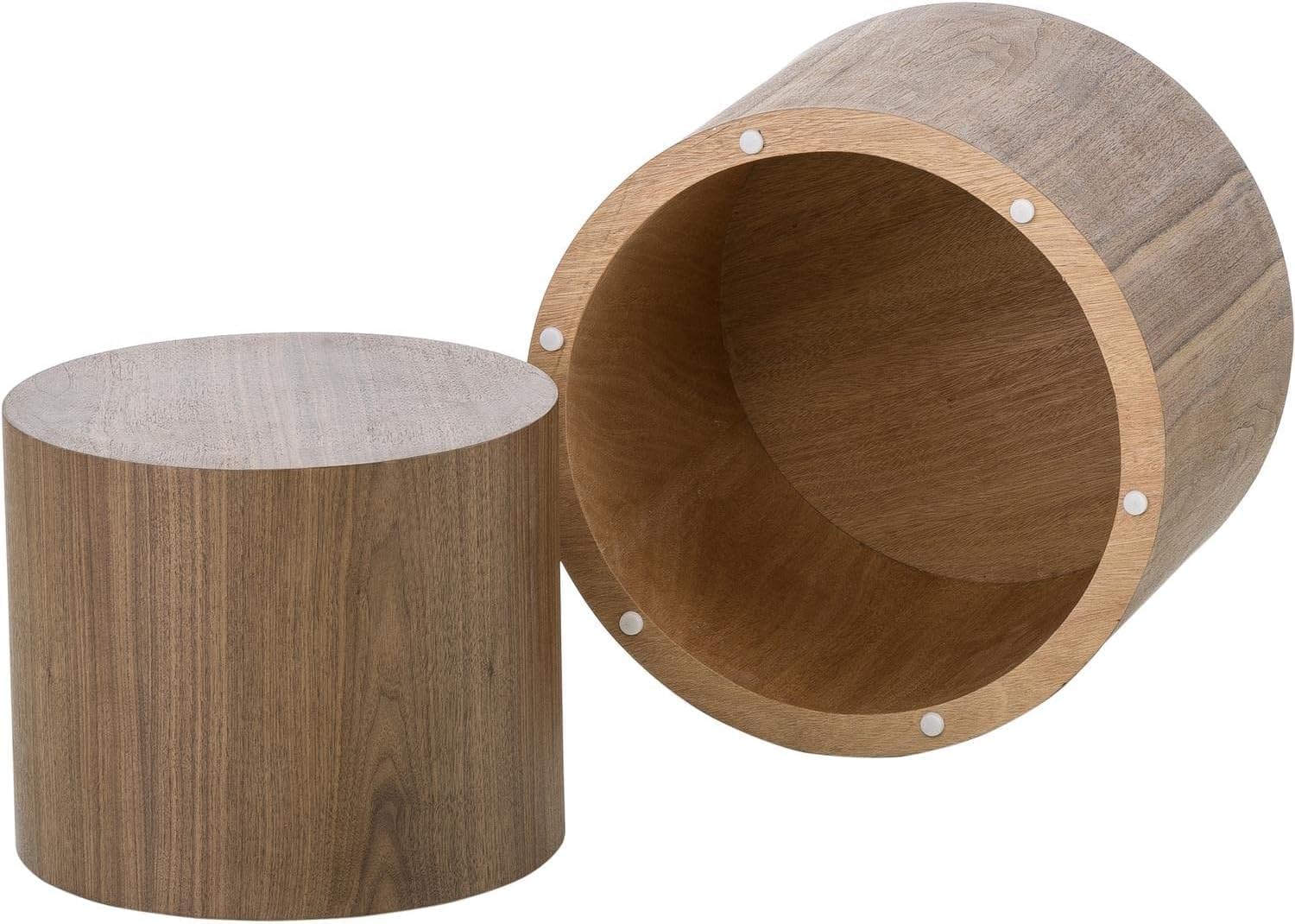 Nesting Coffee Table Set of 2 – Round Accent Tables with Non-Slip Feet
