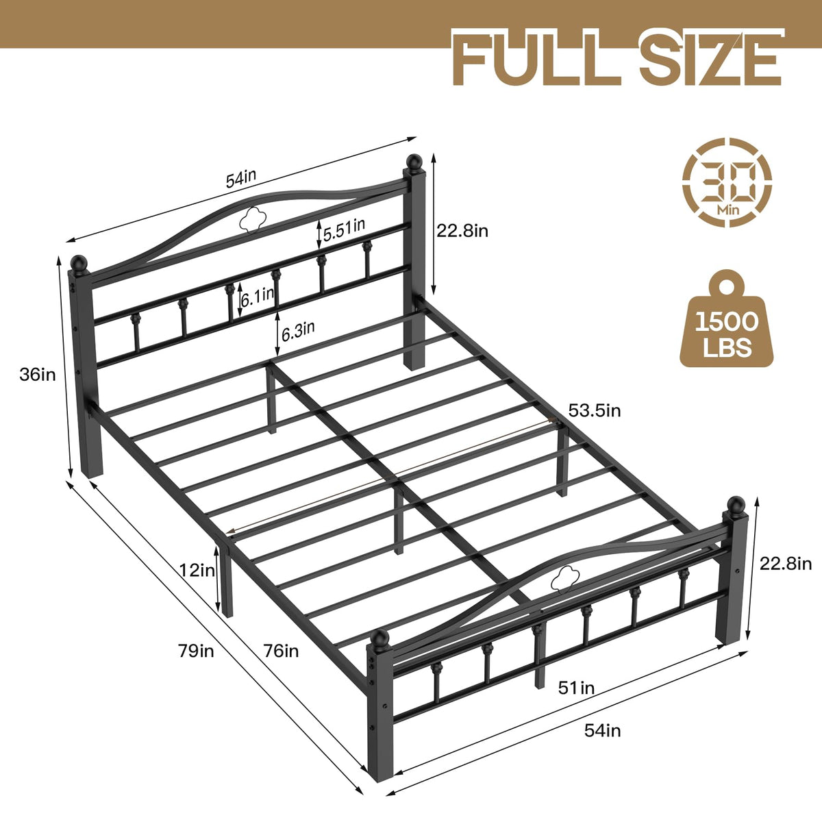 Slumber Haven Full Metal Bed Frame with Headboard, 12-Inch Storage