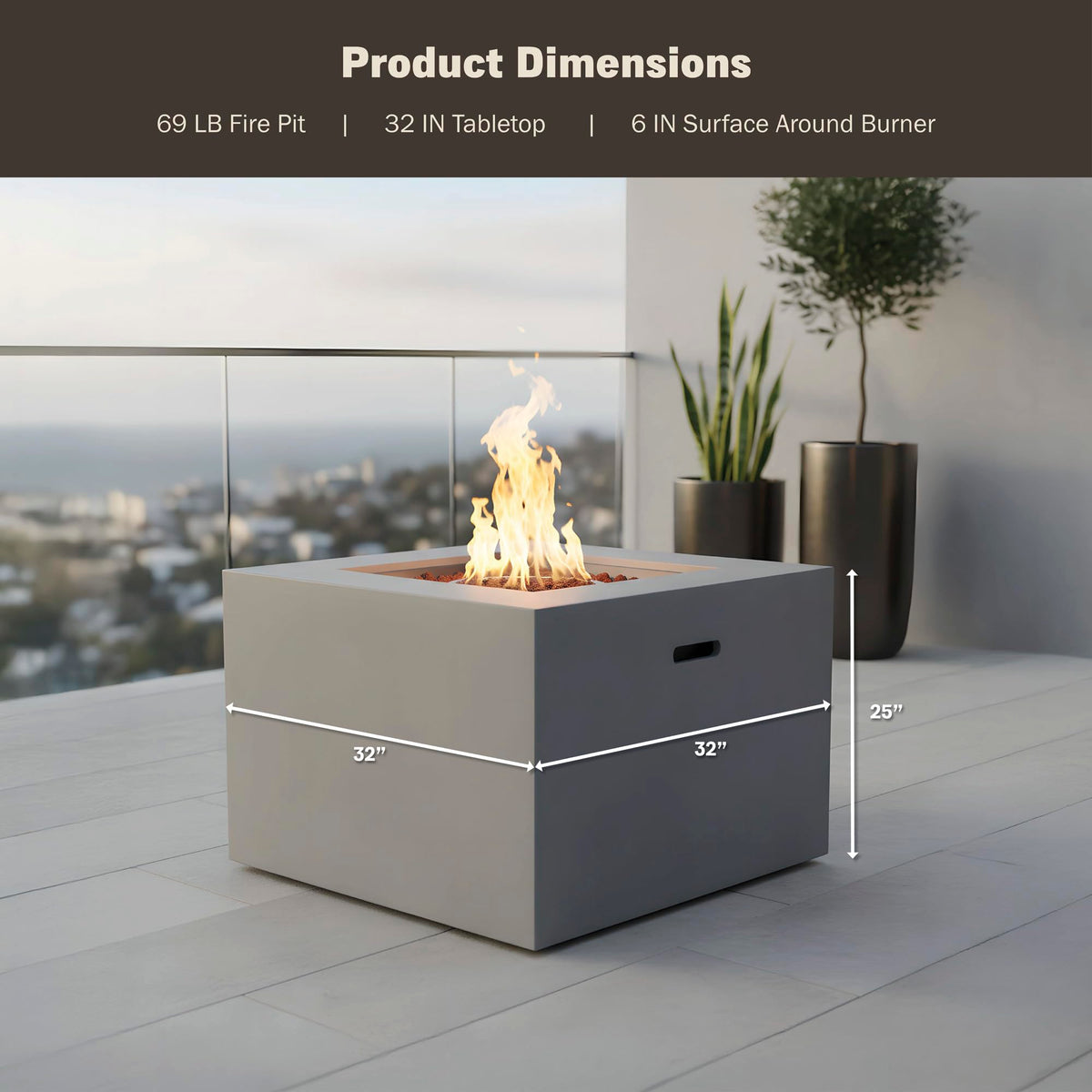 Kinger Home Kai 32-Inch Square Propane Fire Pit Table, Alloy Steel Outdoor Fire Pit with 50,000 BTUs, CSA-Certified, Includes a Burner lid, Lava Rocks and Weather Resistance Cover