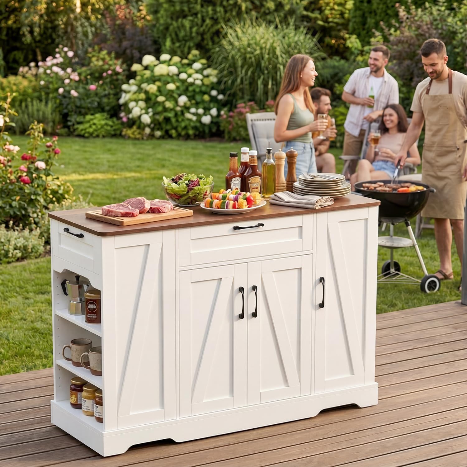 47" Rolling Kitchen Island Cart with Storage