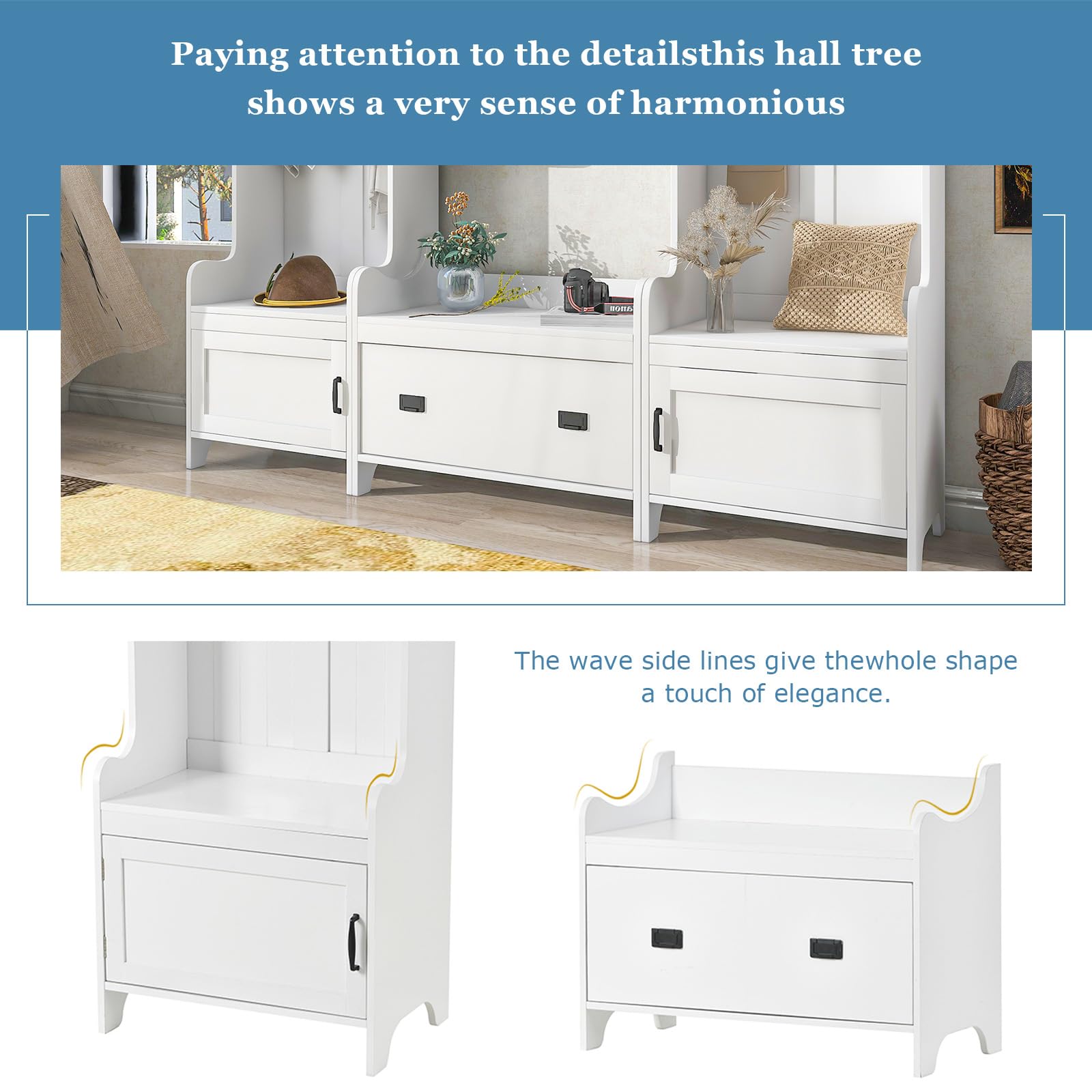Entryway Hall Tree with Bench and Shoe Storage