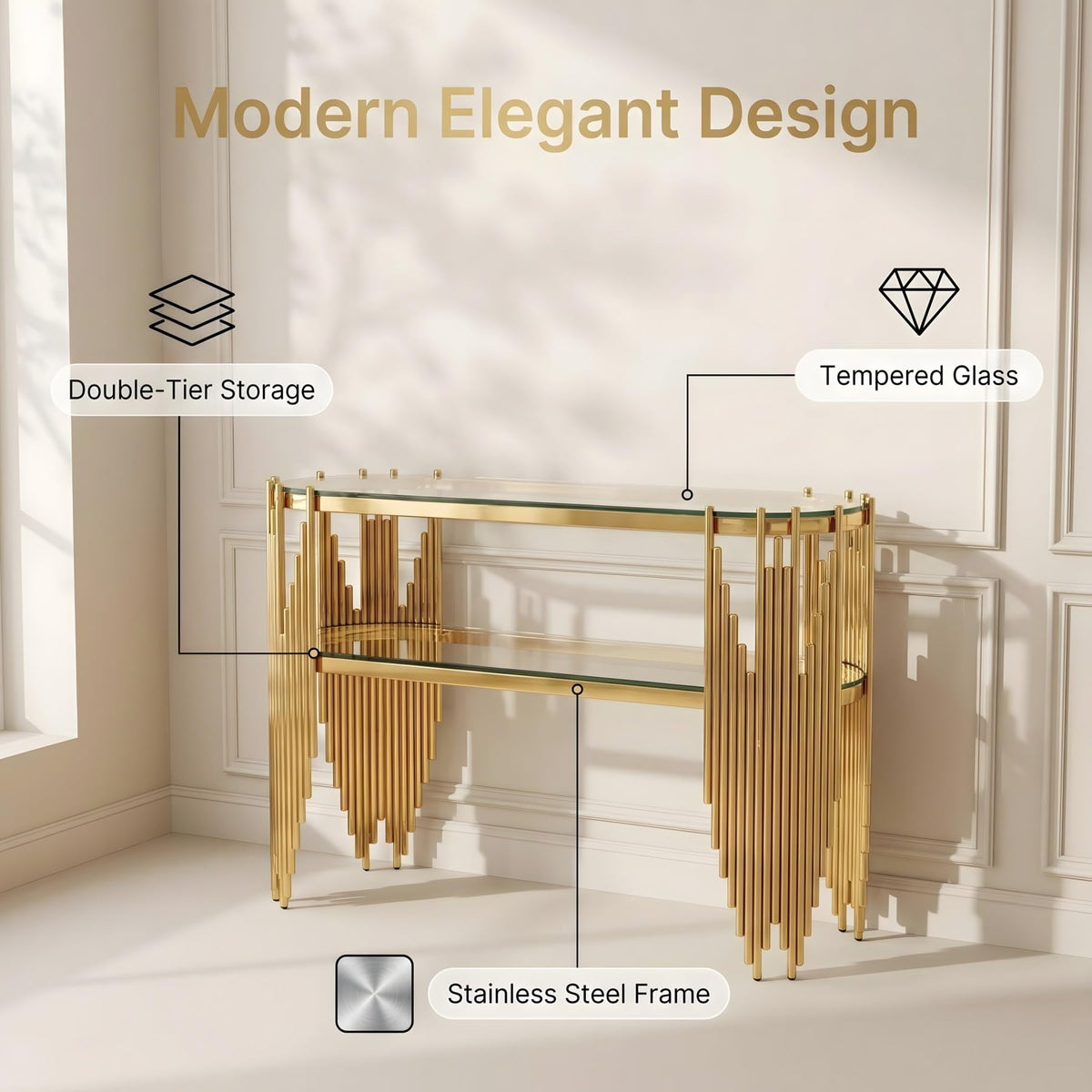 Gold Oval Glass Console Table