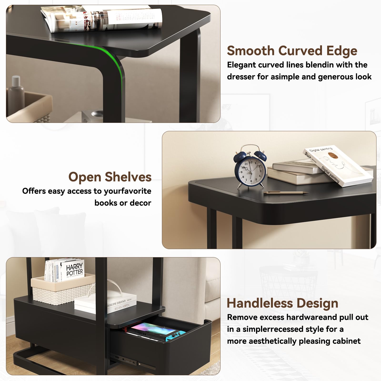Narrow Side Table with Drawer & Open Shelf