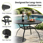 KWKSV 55.1 Inch Outdoor Dining Table for 6 – E-Coating Metal Round Patio Table with Adjustable 1.57" Umbrella Hole, All-Weather Table for Porch, Garden, Backyard, Poolside, Lawn