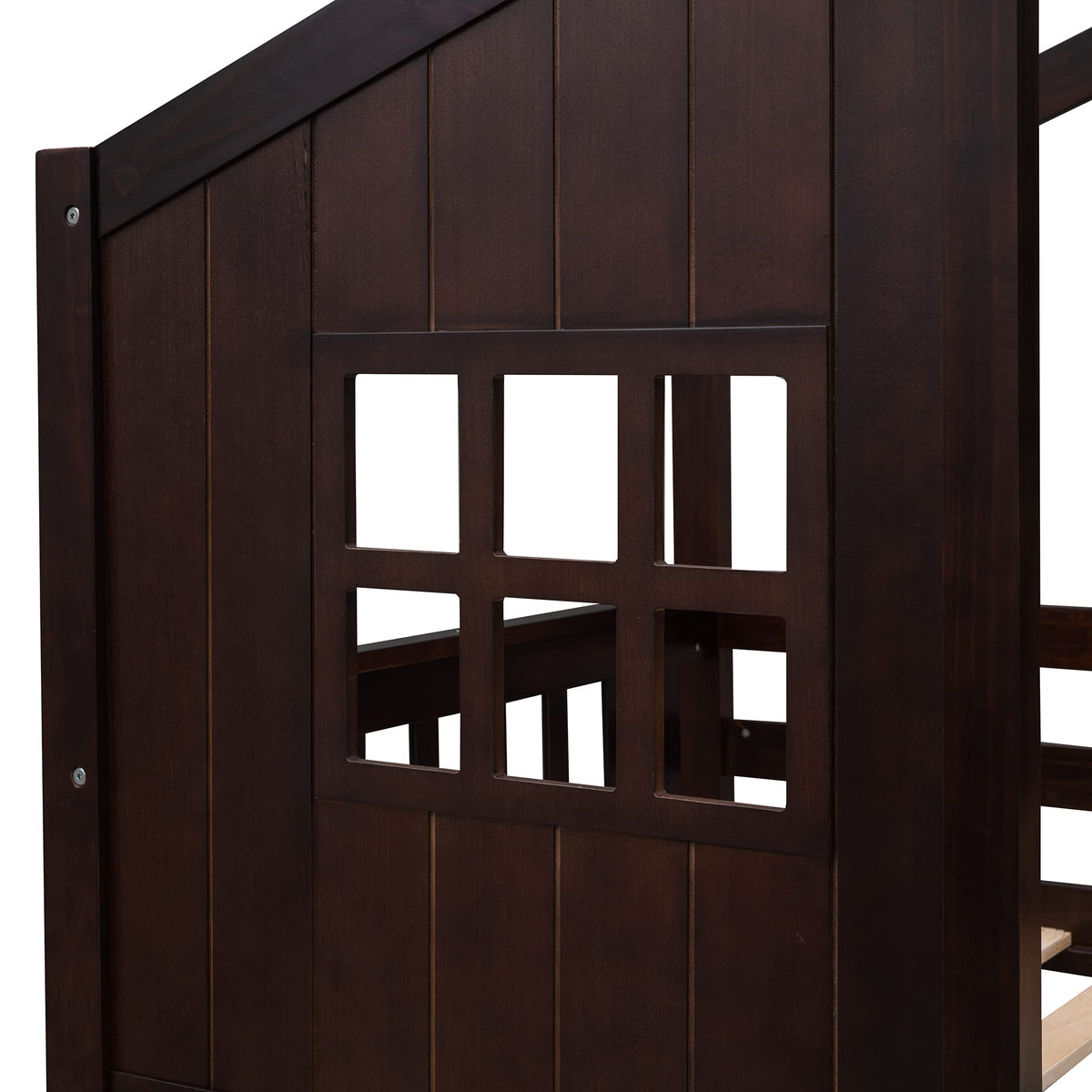 House Bunk Bed Twin Over Twin with Roof and Window for Kids Teens, Espresso
