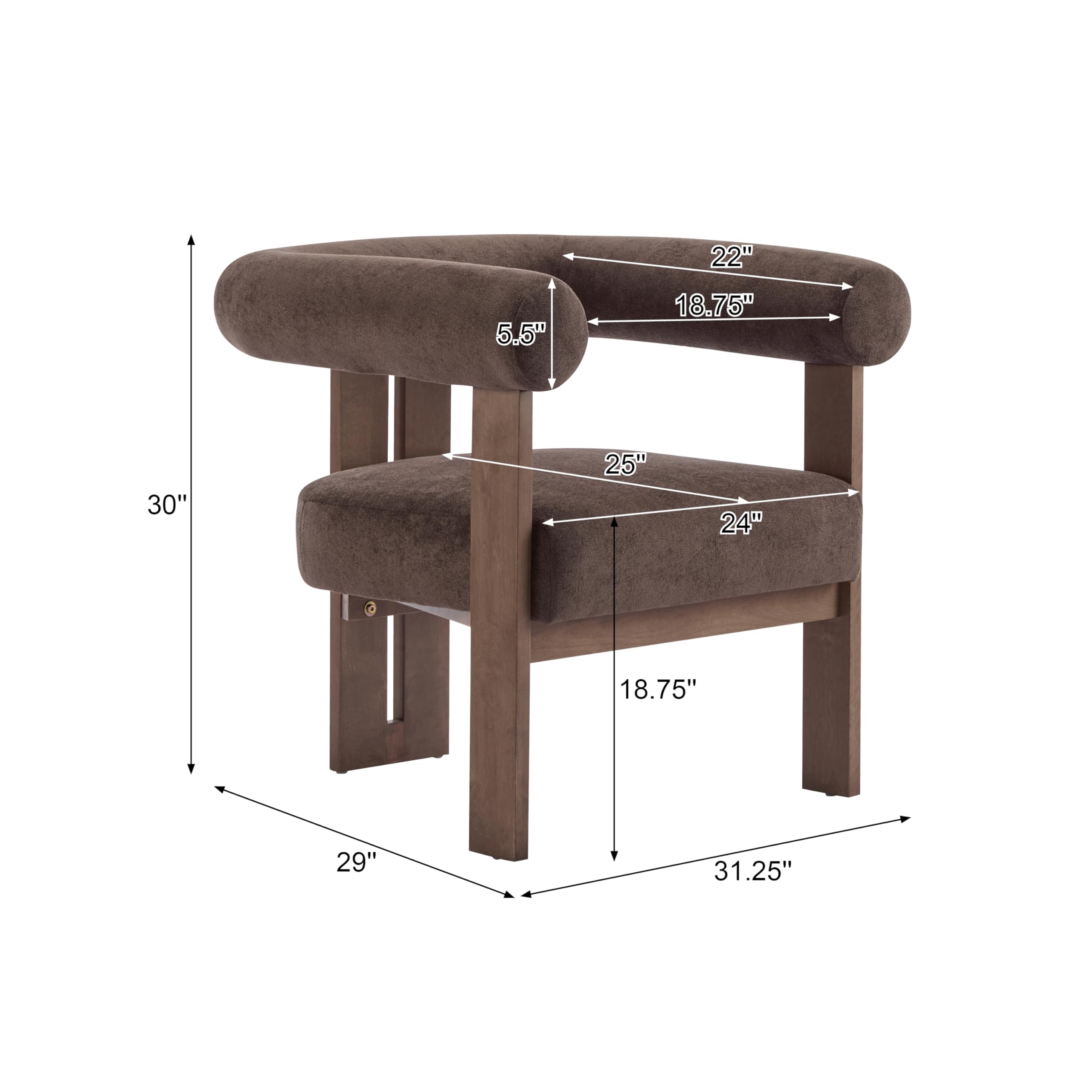 Christopher Knight Home Rones Modern Velvet Upholstered Accent Chair, Wooden Living Room Club Chair with Curved Backrest, Minimalist Bedroom Comfy Reading Chair, Thick Padded Seat, Dark Brown+Walnut