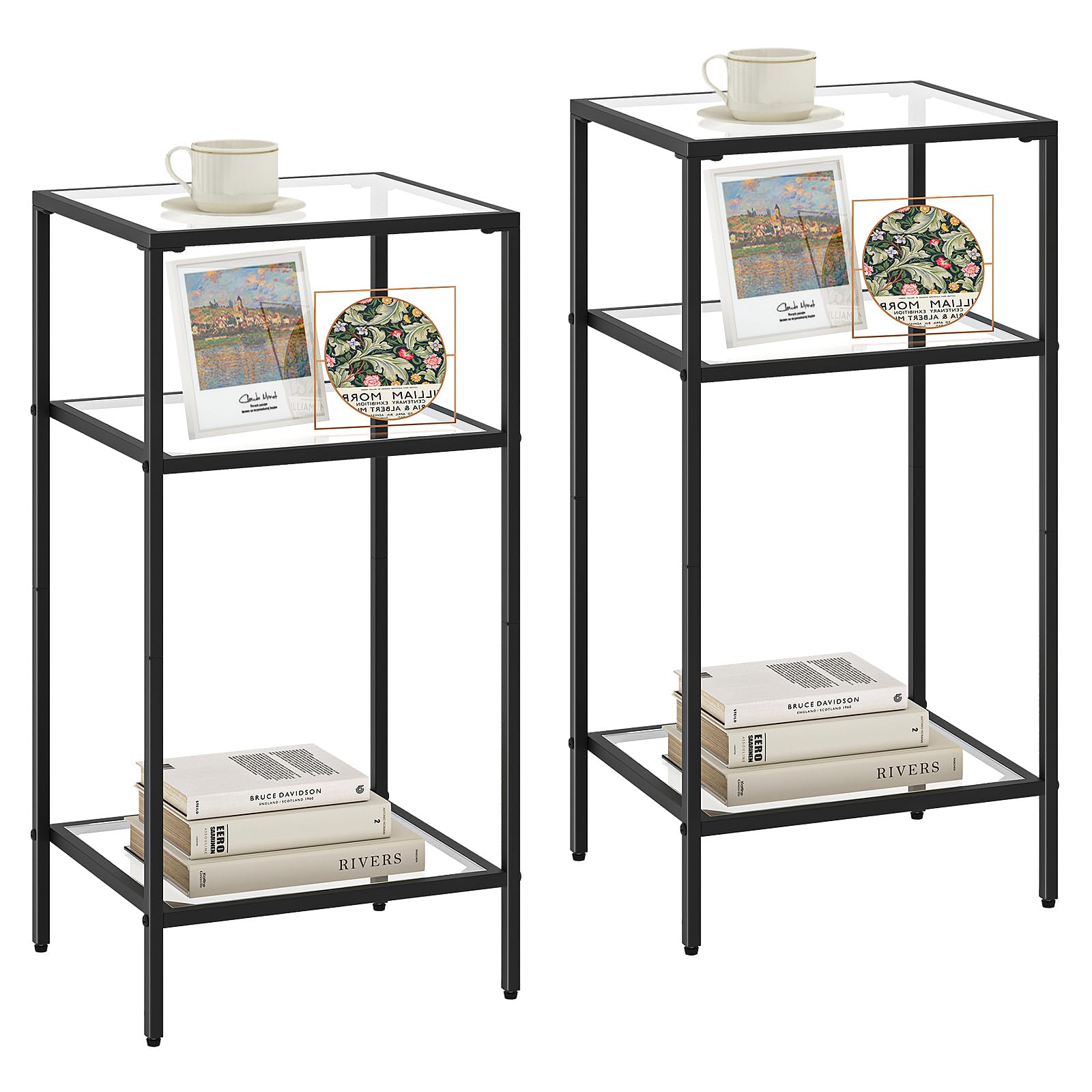 3-Tier Glass Side Table Set of 2