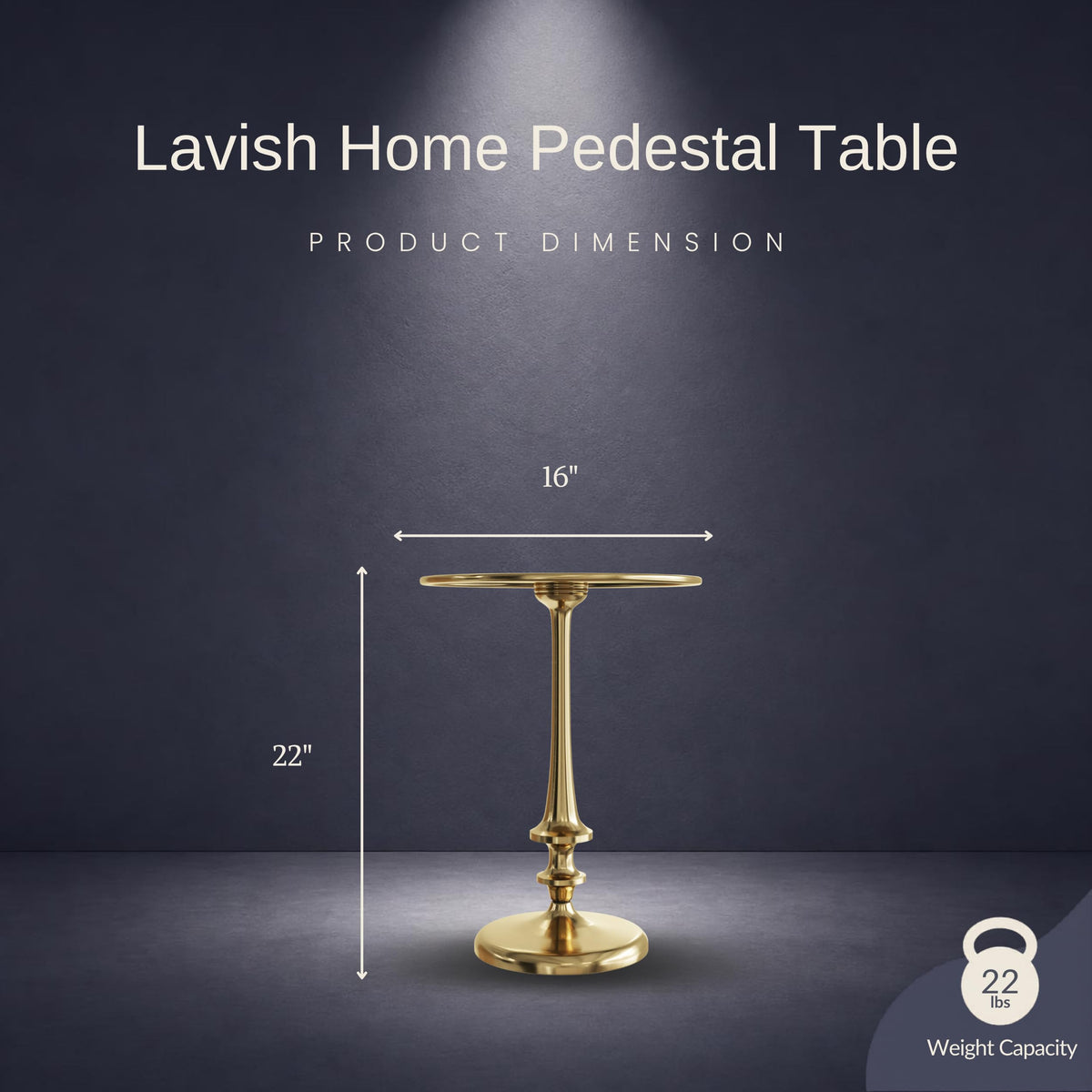Lavish Home Iron Pedestal Table, Antiqued Gold Side Table, 16”W x 22”H