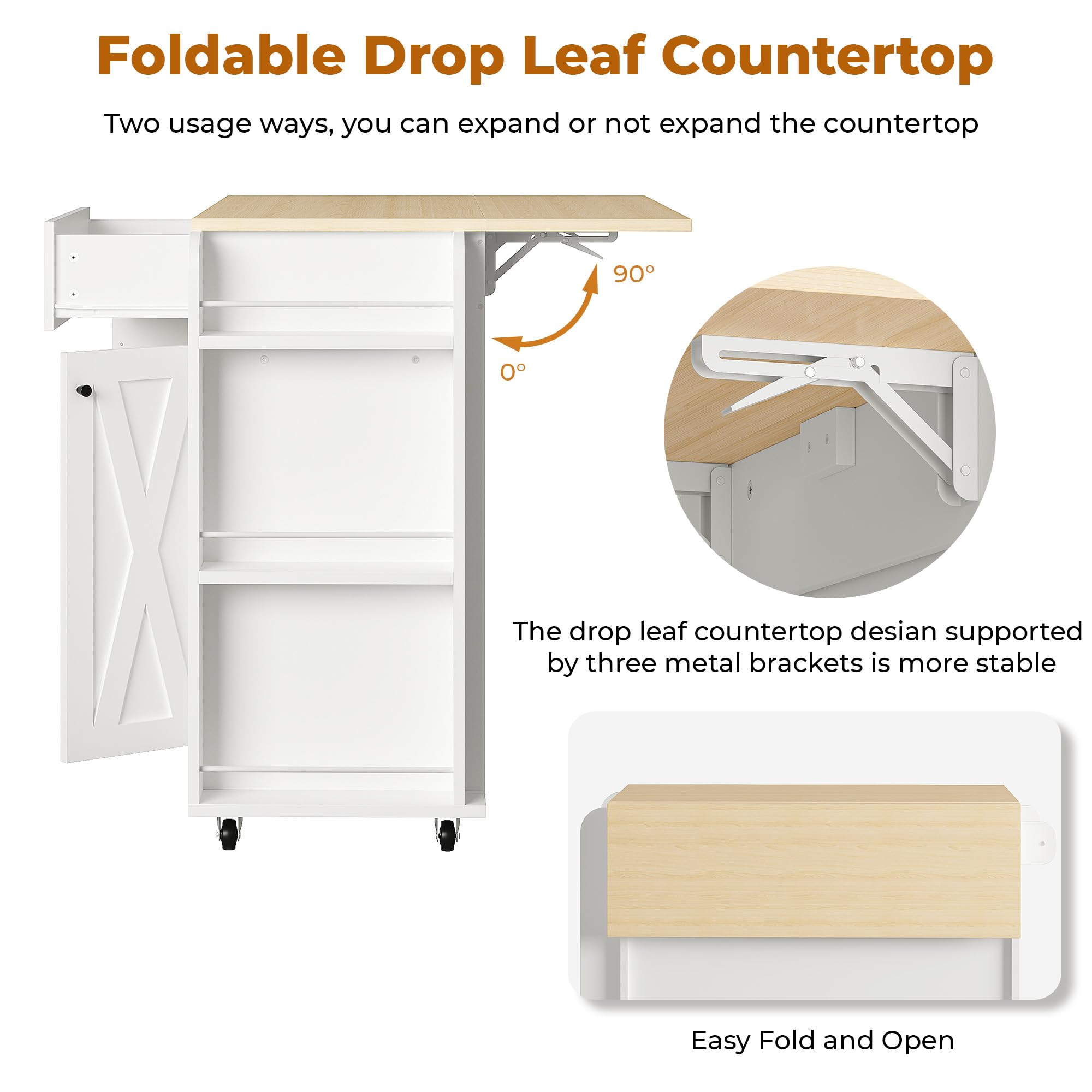 Rolling Kitchen Island with Drop Leaf & Wine Rack