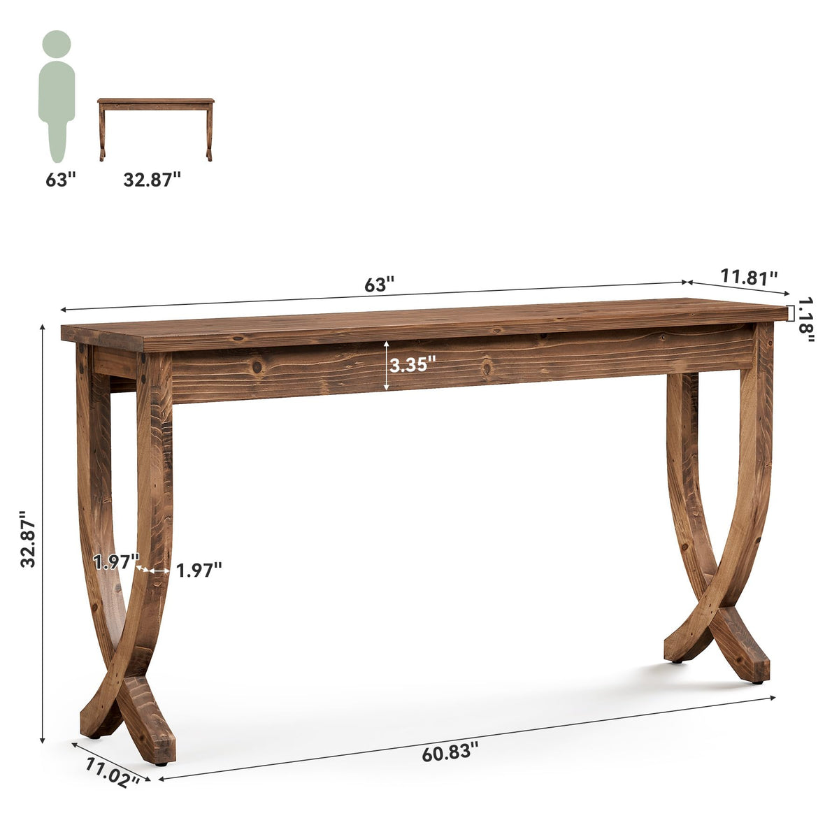 TRIBEWOOD 63-Inch Solid Wood Console Table for Entryway