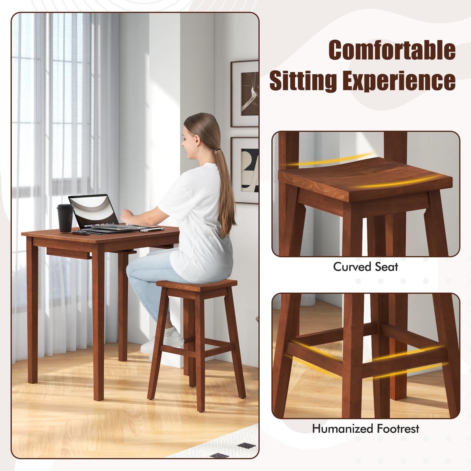 3-Piece Counter Height Bar Table Set with Saddle Stools