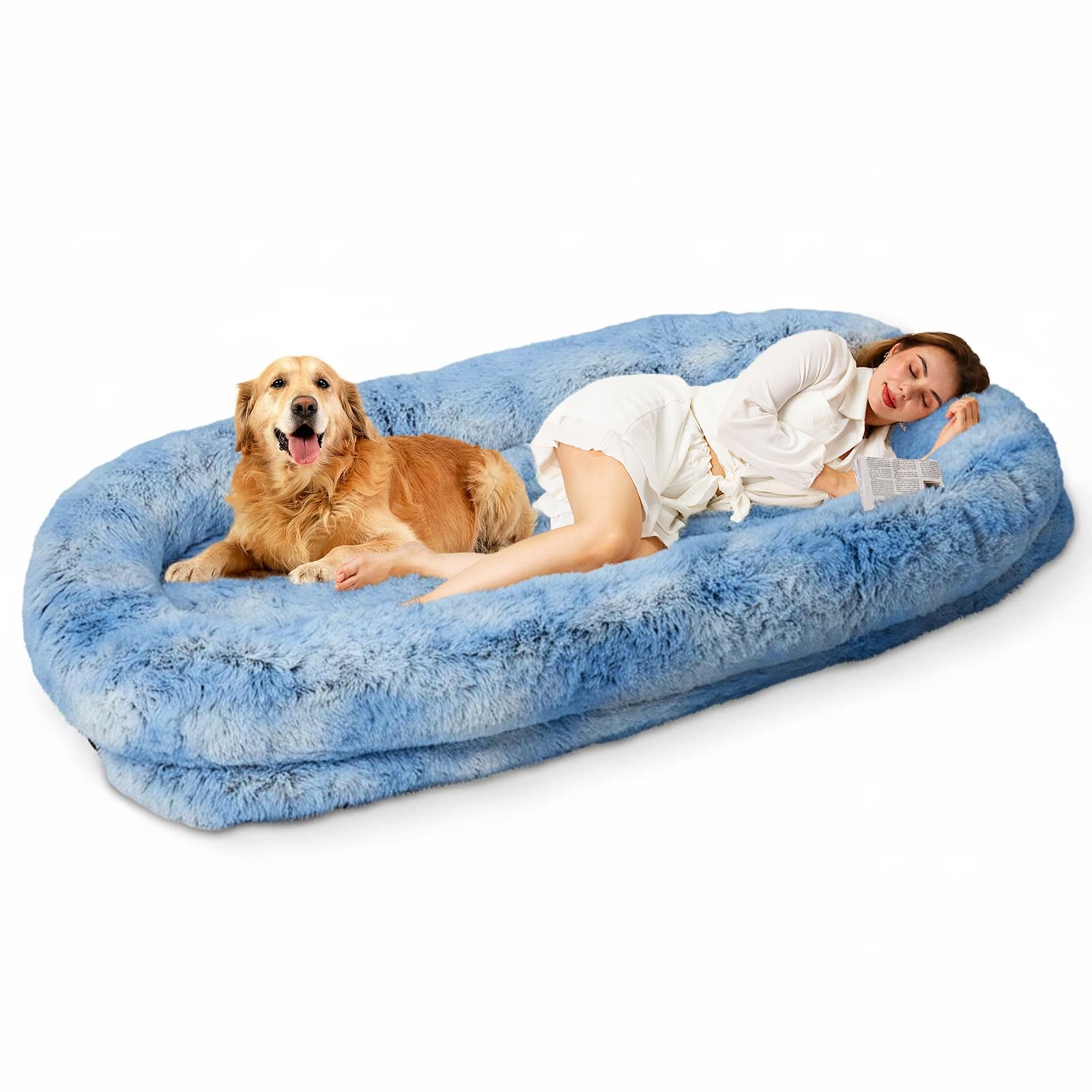 XL Orthopedic Human Dog Bed – Faux Fur, Washable Cover