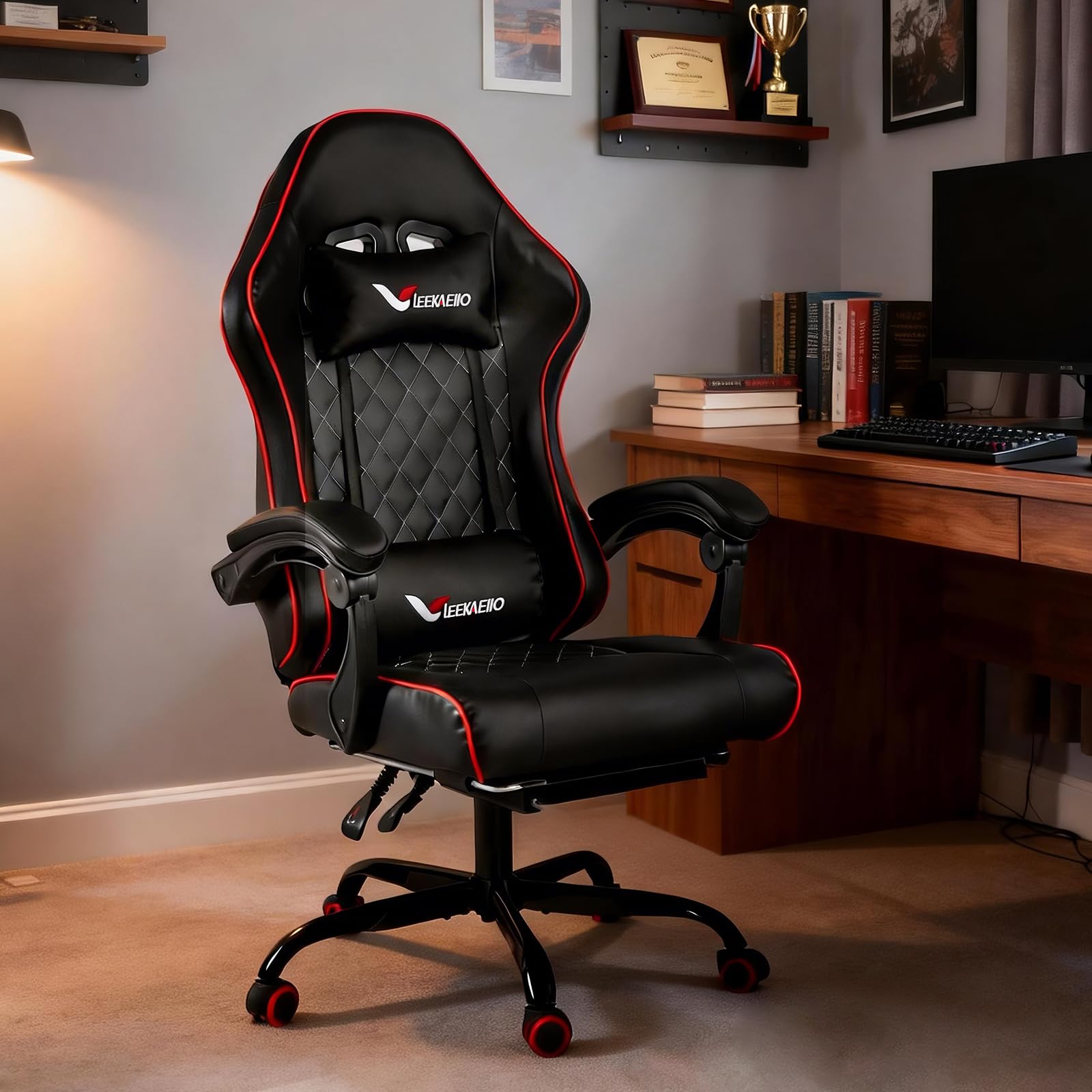 Ergonomic Gaming Chair with Footrest & Pocket Spring Cushion