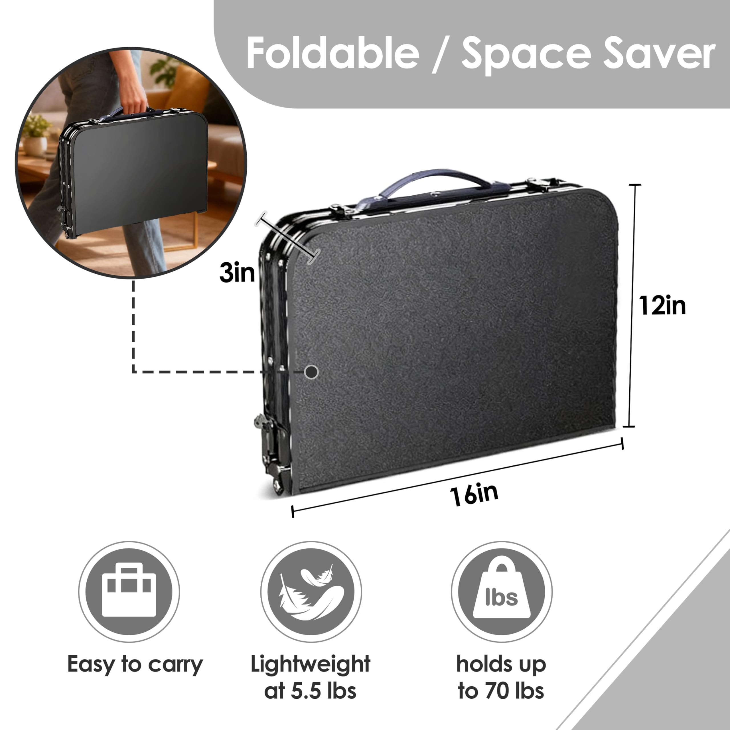 Folding TV Trays Foldable Dinner Tray Table Adjustable Height Food Snack Eating Couch Side Table Sturdy Aluminum Portable Sofa Tray End Table for Outdoor Indoor Camp Pinic Bed Couch Living Room(Black)