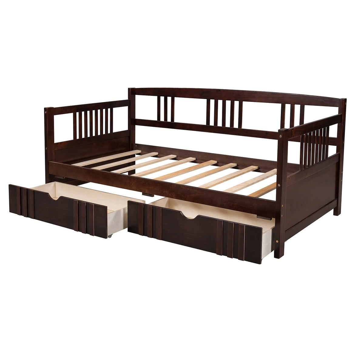 Harper & Bright Designs Twin Size Corner Day Bed Frame with Drawers, Solid Wood Daybed with Storage and Headboard, No Box Spring Needed