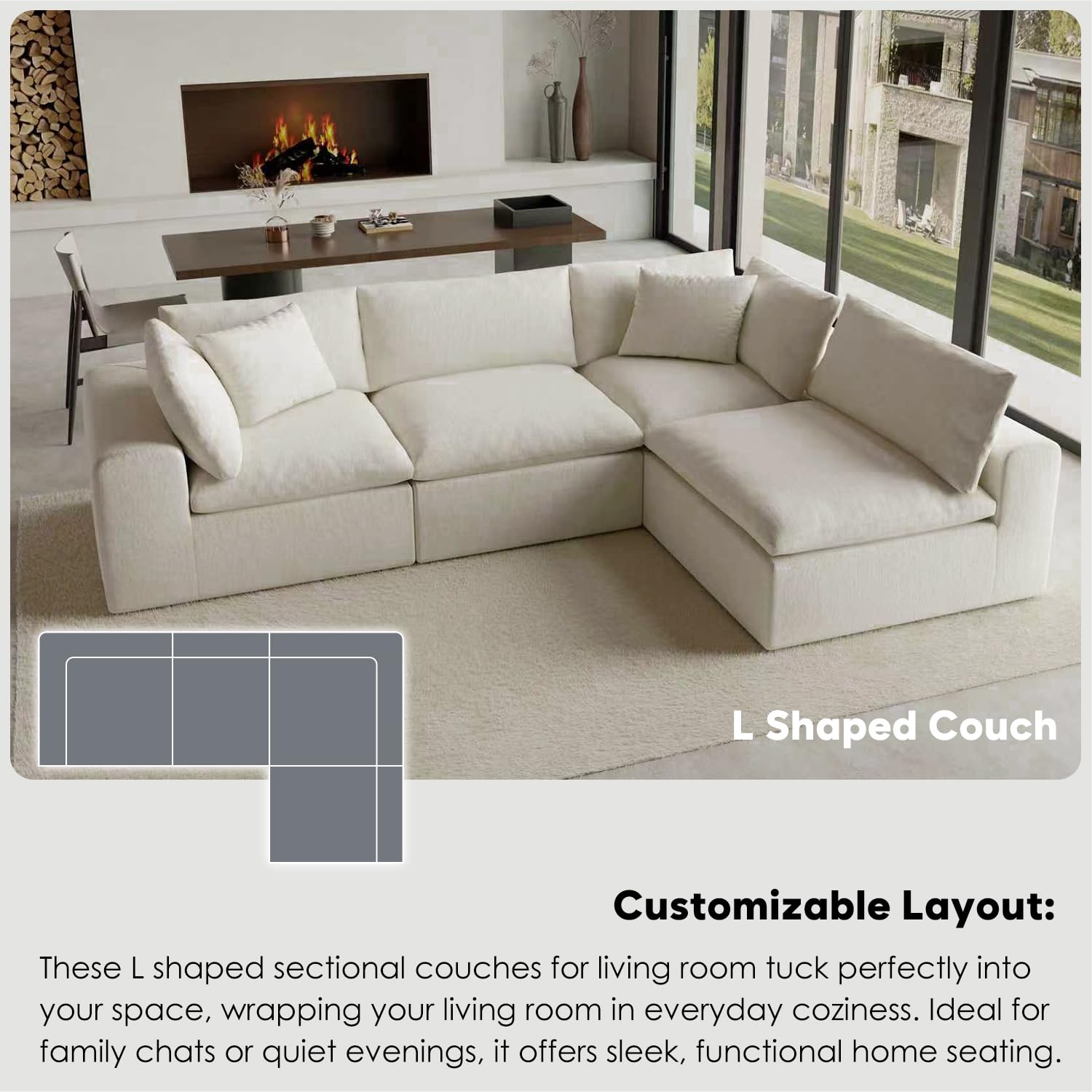Modular L-Shaped Sectional Sofa with Deep Seat