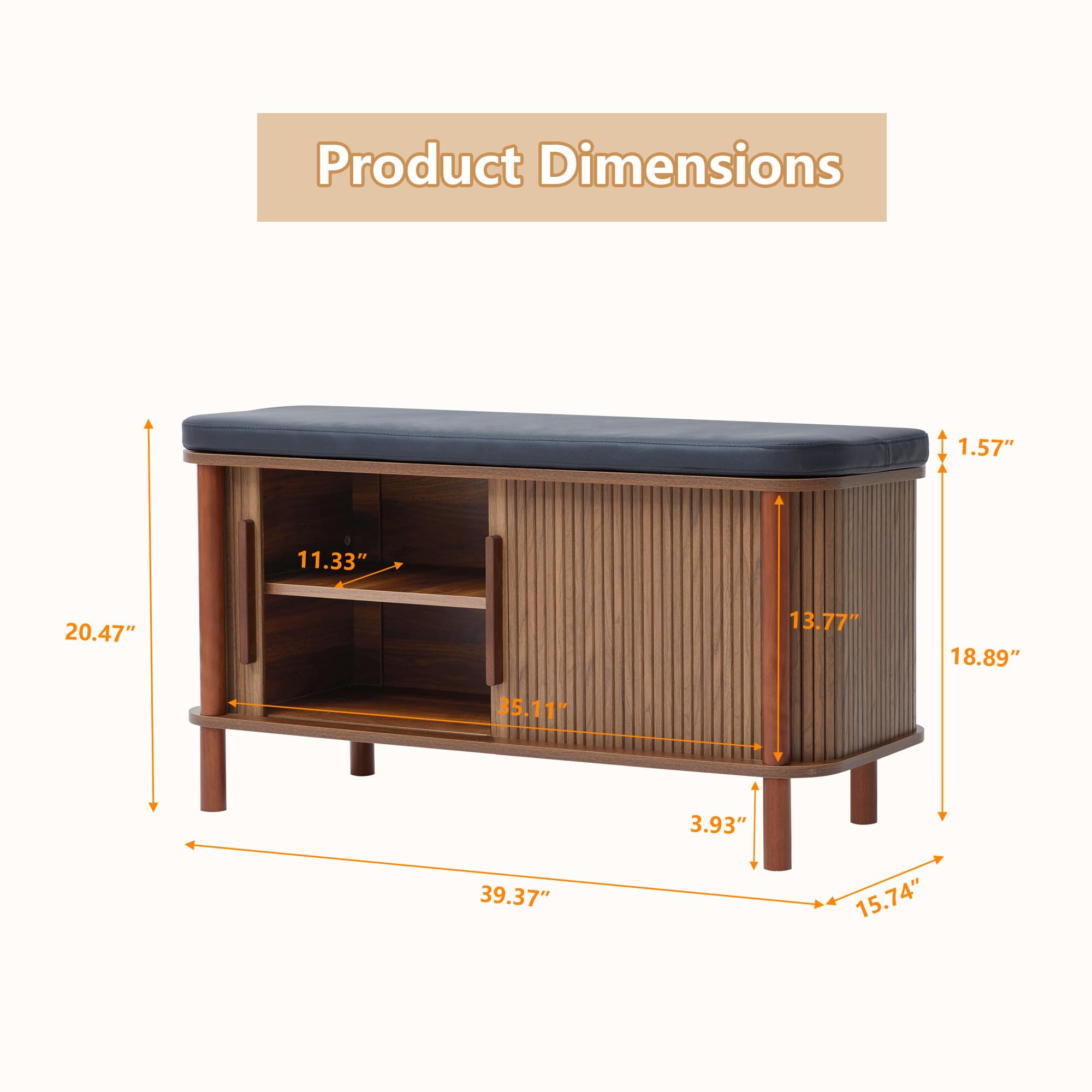 Shoe Bench with Sliding Door & Leather Cushion