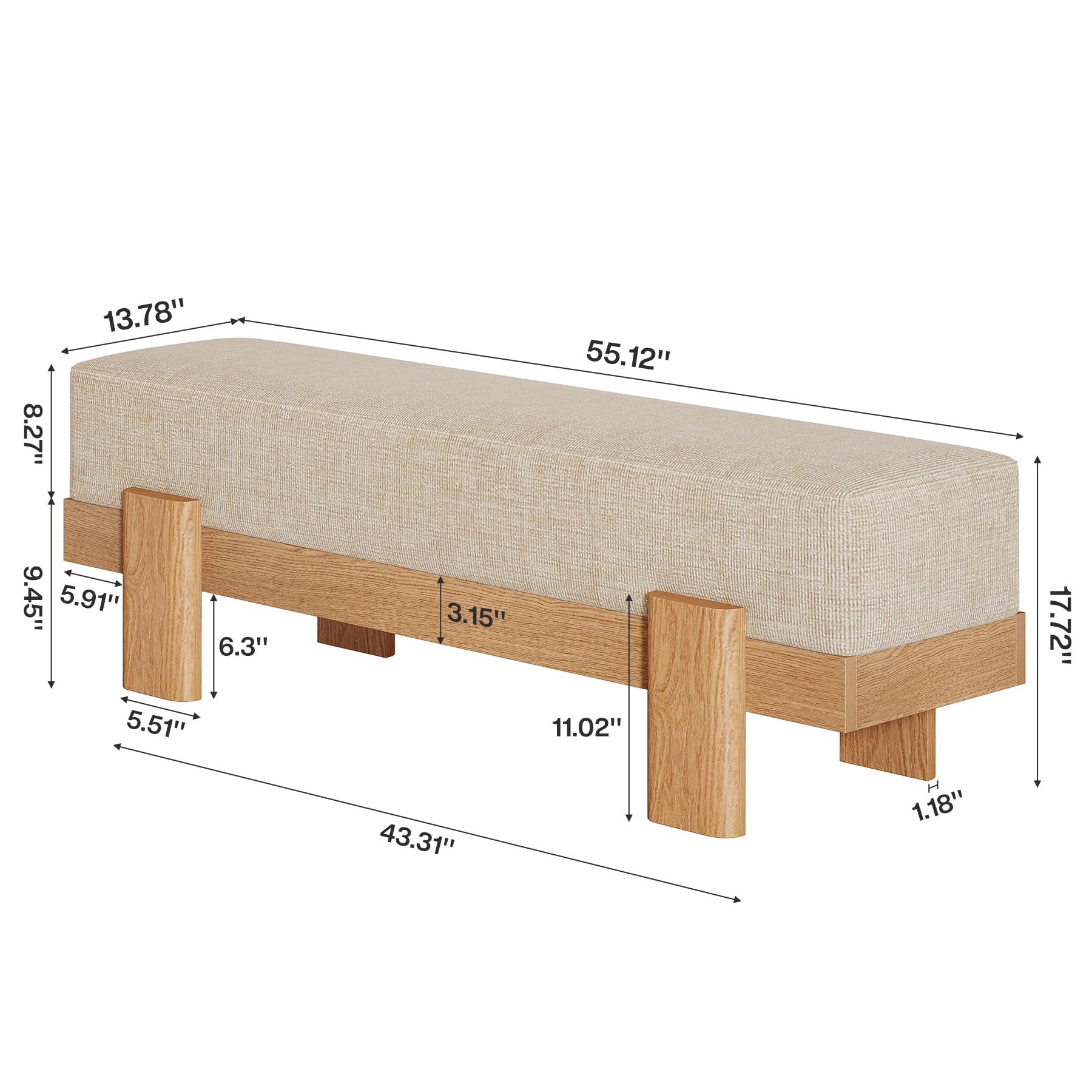 55-Inch Upholstered Dining Bench