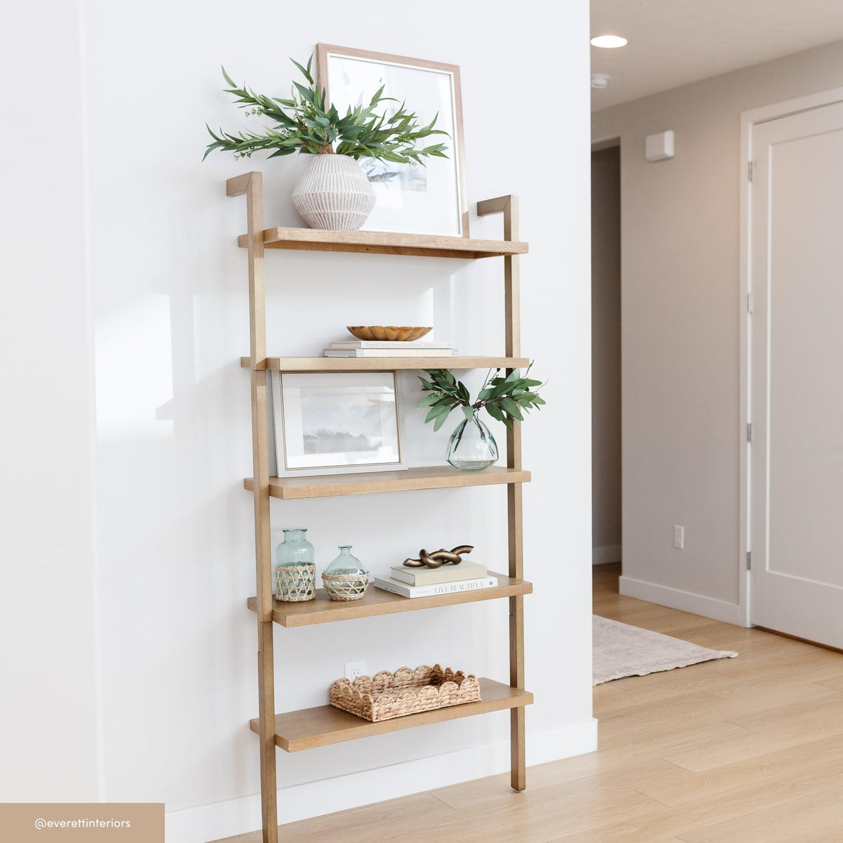 5-Tier Wall-Mounted Wood Bookcase
