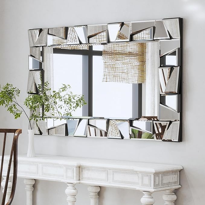 Large Rectangular Wall Mirror with 3D Beveled Glass Frame